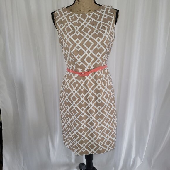 Connected Apparel Dress in Camel/ White with Coral Patton removable belt 4P - Picture 2 of 9